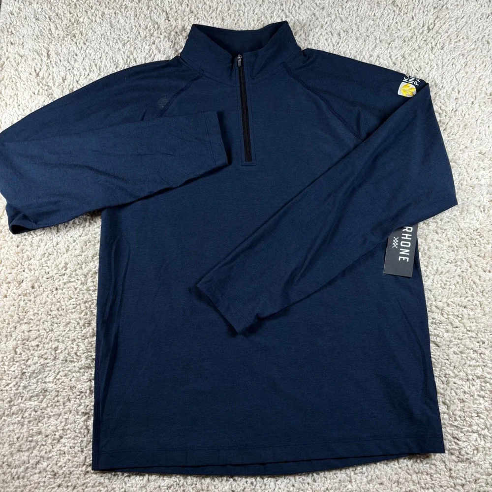 NWT Rhone Mens Atmosphere Midweight 1/4 Zip Pullover Size M Navy Blue Logo